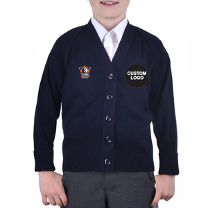 Cárdigan escolar gris marino de punto con cuello en V y botones para niñas y niños, suéter de punto para niños y hombres. - Product Image 4