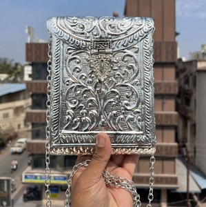 God Grace Craft Antique Style <b>Silver</b> Square Handmade <b>Clutch</b> Purse Designer Engraved Metal Evening Bag - Product Image 1
