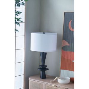 D15x26.7 <b>Black</b> Aluminum <b>Table</b> <b>Lamp</b> with White Drum <b>Shade</b> Assembly Required Two Varying Round Accents - Product Image 1