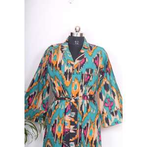 เสื้อคลุมกิโมโนสไตล์โบฮีเมียนสำหรับผู้หญิงอินเดีย ความยาวปานกลาง ผ้าฝ้ายอย่างดี ใช้เป็นชุดนอนได้ มีสายผูกตกแต่งกระดุม ดีไซน์หวานๆ ทรงหลวม - Product Image 4