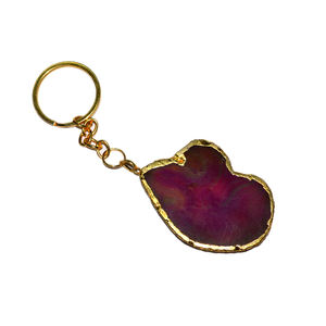 Vente en gros de pierre de cristal naturel Fl ower of Life gravé Agate tranche porte-clés pierre précieuse porte-clés accessoires - Product Image 3