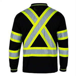 เสื้อโปโลแขนยาวสีดำแบบยูนิเซ็กซ์สำหรับงานที่ต้องการการมองเห็นสูง พร้อมแถบสะท้อนแสง ผลิตจากผ้าฝ้าย กันลมและป้องกันอันตราย - Product Image 2