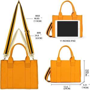 Sac fourre-tout en toile tissée décontracté pour femmes, léger, durable, indispensable au quotidien, avec bandoulière réglable, orange - Product Image 4