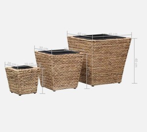 Eco Friendly Biodegradable Set 3 Square Water Hyacinth Planter Pots Waterproof <b>Liner</b> Rustic Style Best Selling Home Garden - Product Image 6