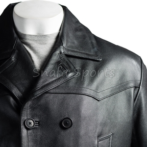 <b>Men's</b> Solid Color <b>Shearling</b> Leather <b>Jacket</b> Vintage Style Genuine Sheepskin Winter Warm Coat Customisable Wholesale - Product Image 3