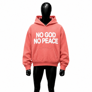 Coral Pink No God No Peace Graphic Hoodie Oversized Streetwear Pullover Sweatshirt Unisex Men <b>Women</b> Casual Fashion Hooded <b>Top</b> Bo - Product Image 1