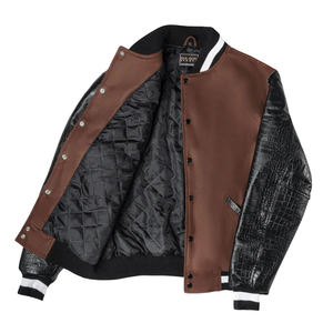 Veste universitaire sur mesure de haute qualité pour hommes, taille plus, fabriquée par un fabricant OEM, veste bomber d'hiver avec broderie en chenille et manches en cuir - Product Image 3