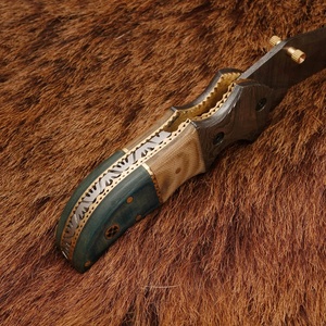 Pasha Enterprises Industrial Grade Damascus <b>Multi</b>-Functional Outdoor Folding Pocket Knife Black Horn Handle Leather Sheath - Product Image 4