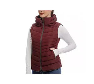 Pantalon d'équitation matelassé sans manches pour femme, bordeaux, polyester/nylon, col montant, fermeture éclair sur le devant, poches, personnalisé VI-GILETS-0064 - Product Image 1