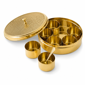 Brass Masala <b>Box</b> Spice Container with 7 Containers & Spoon Hammered Lid Indian Spice Storage <b>Box</b> Kitchen Organizer OEM ODM Bulk - Product Image 1