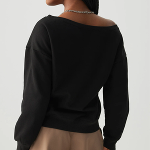 Sudadera Urbana Acogedora de Lujo para Mujer, Oversize, de un Solo Hombro, de Lana, con Lavado Ácido, Transpirable, Estilo Casual para Invierno y Otoño - Product Image 4