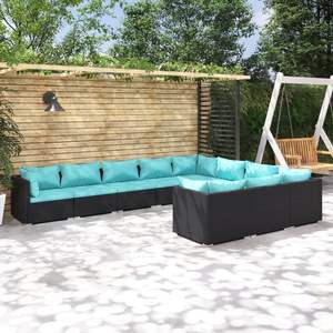 Conjunto de Muebles de Jardín de Ratán PE Negro con Acero con Recubrimiento en Polvo, Colección de Muebles Duraderos para Exteriores - Product Image 1