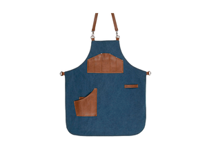 Delantal clásico de mezclilla con bolsillos de cuero y correas ajustables para cocinar y trabajar - Product Image 2