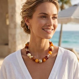 Necklaces for Women 20MM <b>Large</b> Oversized Resin <b>Beaded</b> Necklace Bold Statement Chunky Choker Necklace Boho Summer Jewelry - Product Image 4