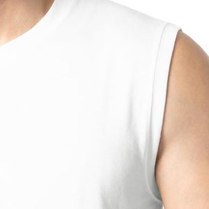 Débardeur blanc sans manches pour homme, col rond, coupe classique, décontracté, respirant, 100 % coton tricoté, design uni - Product Image 6