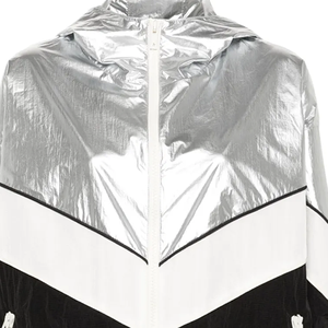Chaqueta Cortavientos Impermeable Gruesa Unisex Personalizada Letizia, Diseño Color Block en Negro, Blanco y Plateado, Cierres Laterales y Delanteros, Tallas Grandes - Product Image 6