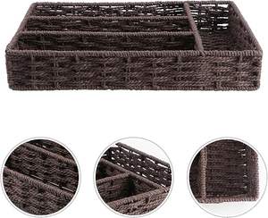 Panier de rangement rectangulaire moderne avec couvercle pour bureau, en rotin écologique, pour collations, stylos, clés, organisation de table et de bureau - Product Image 3