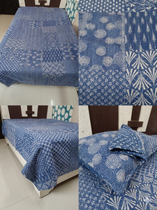 Couvre-lit imprimé floral et oiseaux, style bohème, moderne, toutes saisons, en denim patchwork, rembourrage en coton fait main, pour usage domestique - Product Image 2