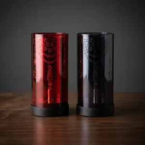 Cylinder Votive Glass <b>Candle</b> Jar With <b>Red</b> And Black Floral Pattern Heat Resistant Home Decoration - Product Image 4