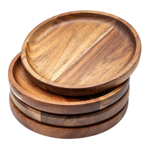 Ensemble de 2 plateaux ronds en bois d'acacia avec poignée en métal pour la décoration, pour offrir en cadeau, pour la décoration intérieure, pour centre de table. - Product Image 5