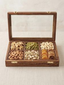 Caja de Almacenamiento de Madera con Compartimentos Divididos para Frutos Secos, Exhibición de Mesa, Madera Maciza Hecha a Mano, Cuadrada, Pulida, Artesanía - Product Image 4