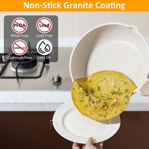 Set di Pentole da Cucina con Rivestimento in Granito Antiaderente Bianco, Padella a Riscaldamento Rapido per Induzione, Lavabile in Lavastoviglie, Include Pentole e Padelle - Product Image 3