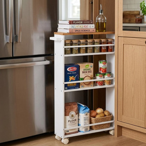 Chariot de rangement de cuisine design moderne et fin, 4 niveaux, MDF haute durabilité - Product Image 1