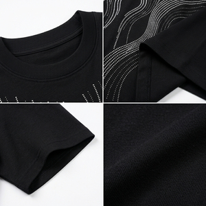 Premium Crystal Stone <b>Geometric</b> Front Logo T-<b>Shirt</b> Oversized Cotton Casual Streetwear Rhinestone Fashion Summer Tee - Product Image 6