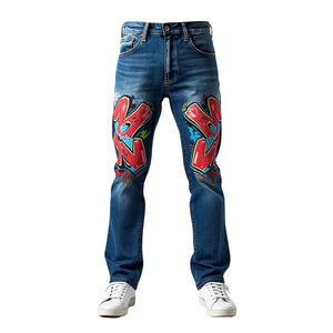 CAUSTIC INTERNATIONAL Jean décontracté pour homme en toile unie, délavé, à braguette boutonnée, taille mi-haute, en tissu de coton épais, service OEM - Product Image 2