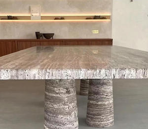 Bộ bàn ăn đá Travertine màu xám bạc tự nhiên hiện đại PerfectStone, sản xuất tại Ý, có thể tùy chỉnh cho nhà bếp - Product Image 4