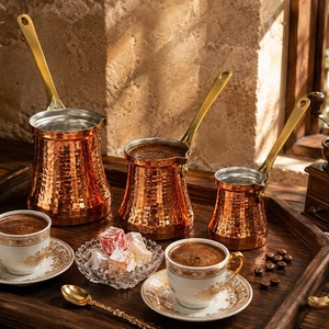ชุดหม้อกาแฟทองแดงตีลายแบบตุรกี ซีซ์เว อิบริก ทรงกลม พร้อมด้ามจับสีทอง ดีไซน์แบบตะวันออกดั้งเดิม 3 ชิ้น - Product Image 1