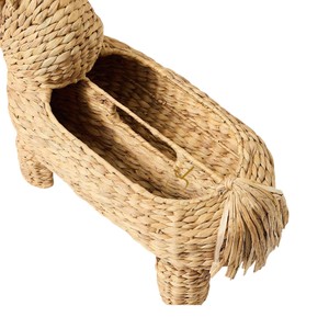 Cute Dog Shaped Water Hyacinth Storage Basket Handwoven Natural Wicker Desktop Organizer Basket Animal Shaped <b>Bin</b> Wholesale - Product Image 3