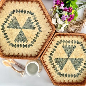 Handmade Rattan Mother of Pearl Tray <b>Decorative</b> Tray Eco Friendly Natural MOP Inlay Home <b>Kitchen</b> <b>Decorative</b> woven style tray - Product Image 5
