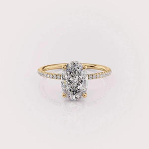 Oval Cut Moissanite Engagement <b>Ring</b> Yellow Gold Pave Diamond Solitaire <b>Ring</b> <b>Dainty</b> Bridal <b>Ring</b> Classic Four Prong Promise <b>Ring</b> - Product Image 1