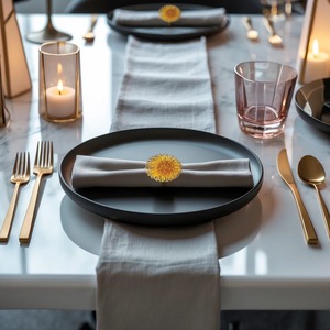 Golden Flower Napkin Ring Brass 4.5Cm Modern Table Decoration Wedding Accessory - Product Image 3