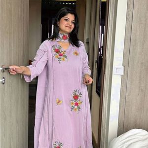 Royal Export Women's Lavender Cotton Anarkali <b>Kurta</b> Floor Length Quick Dry Ethnic Wedding Party <b>Dress</b> - Product Image 1