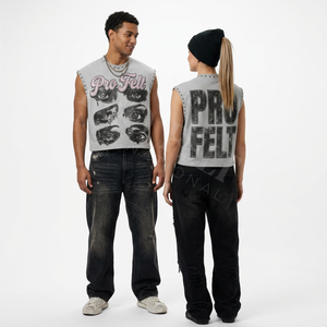 Custom Fitted Boxy Fitted Cropped Style Graphic Sleeveless Tank Top Streetwear Studded Edge Loose Fit Fashion Custom T Shirts - Product Image 2