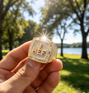 Gold Plated Moissanite Letter <b>Ring</b> Iced Hip Hop Signet Band Custom Unisex Jewelry for Daily Wear - Product Image 2