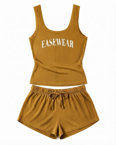 Conjunto de Dos Piezas para Mujer, Camiseta sin Mangas a Rayas y Pantalones Cortos, Corte Regular, Mezcla de Algodón, Estilo Casual para Playa, Verano y Uso Diario - Product Image 1