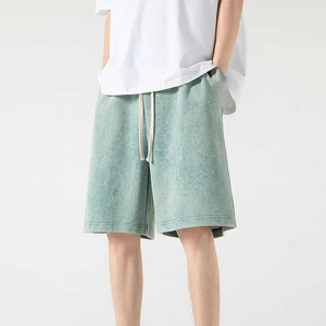 Shorts de jogging pour hommes en coton délavé à l'acide, ourlet brut, en molleton bouclette, style vintage, respirant, antibactérien, streetwear, très demandés - Product Image 6