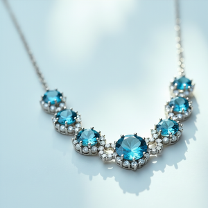 สร้อยคอไฮโดรบลูโทแพซขนาด 16 นิ้ว 12 มม. และ 10 มม. ทรงกลม ประดับเพชร CZ จี้เงินแท้ 925 ชุบทอง 18K เหมาะสำหรับงานปาร์ตี้ - Product Image 1