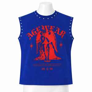 Gilet sans manches pour homme en coton 100% de haute qualité, avec logo personnalisé sérigraphié, effet délavé à l'acide, orné de strass, style vieilli - Product Image 2