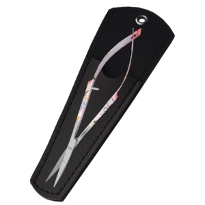 Tijeras para Cejas y Pestañas HARBOR INDUSTRY con Hoja Curva y Estampado Floral, para Diestros, de Alta Calidad, Acero Japonés VG10, con Funda de Cuero - Product Image 3