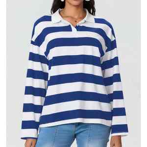 Camisas de algodón al por mayor con logotipo personalizado, camisas de manga corta estilo rugby y golf, camisas a rayas para mujer - Product Image 2