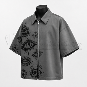 Chemise décontractée à manches courtes zippée pour homme, 100% coton biologique, écologique, OEM ODM, marque privée - Product Image 3