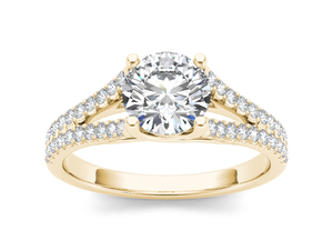 Anillo de compromiso y aniversario de oro de 10k, 14k, 18k para mujer, con diamante solitario de 1 quilate de corte redondo y vástago dividido, certificado IGI - Product Image 1