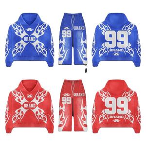 Chándal serigrafiado para hombre logotipo personalizado DTG estampado entrenamiento Jogging Wear Puff estampado chándal Sudadera con capucha y pantalones conjuntos - Product Image 6
