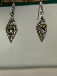 Handmade German <b>Silver</b> <b>Drop</b> <b>Earrings</b> Peridot Round Gemstone Stylish Engagement Wedding Party Trendy Unique Gift Women Jewelry - Product Image 3