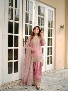 Ensemble de costume palazzo brodé en soie NC Moss de qualité supérieure avec travail de sequins de 5 mm, vêtements ethniques pour femmes, qualité d'exportation - Product Image 2