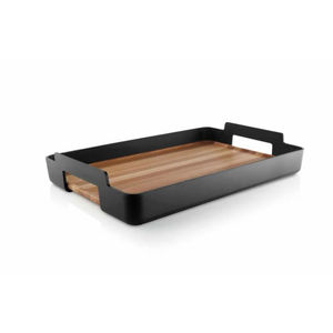 Plateau de service ovale créatif en bois de noyer foncé avec poignées, plateau décoratif moderne pour table basse - Product Image 2